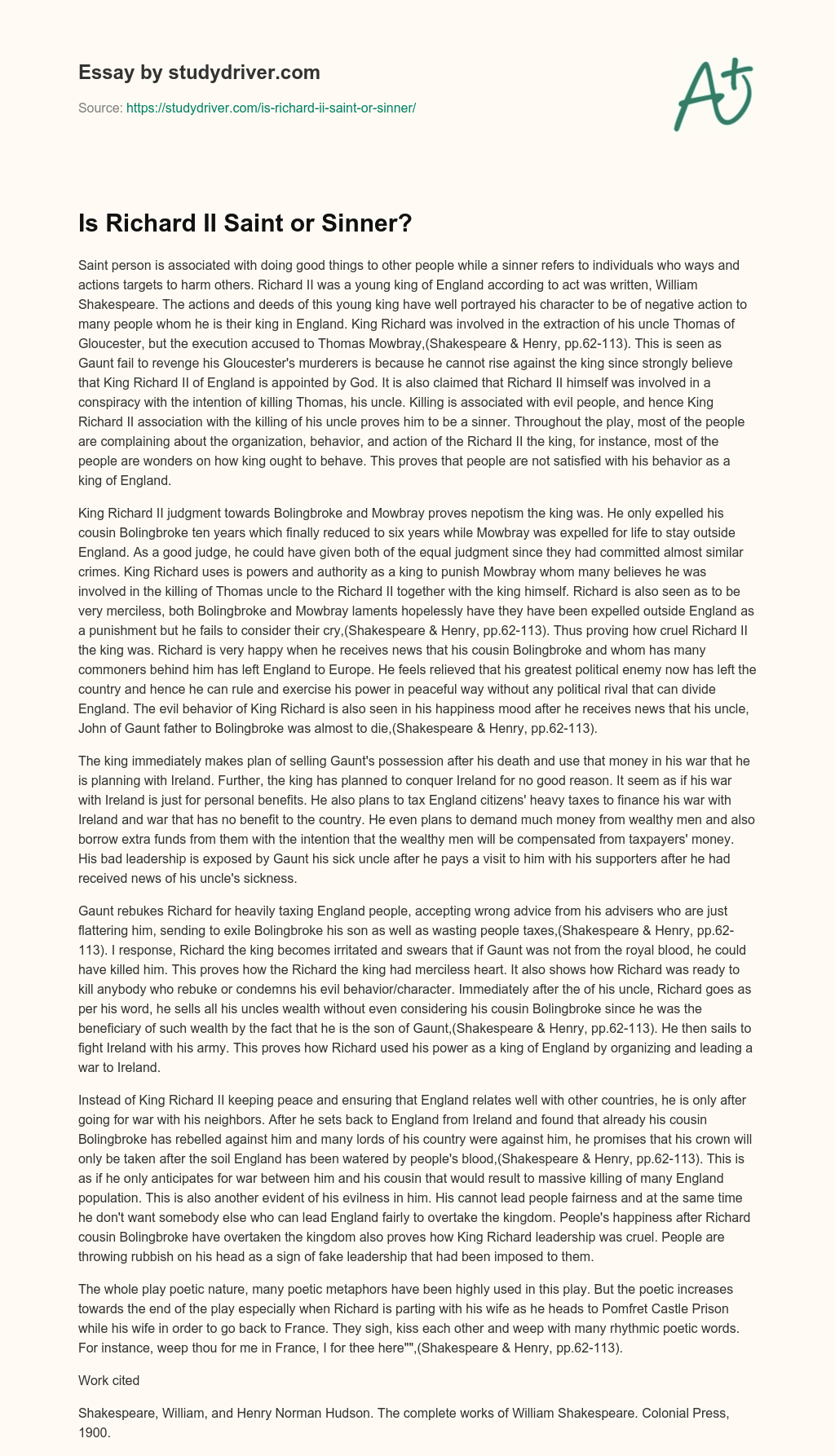 Is Richard II Saint or Sinner? essay