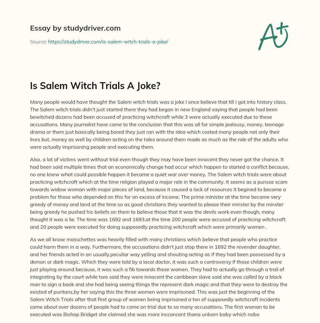 Is Salem Witch Trials a Joke? essay