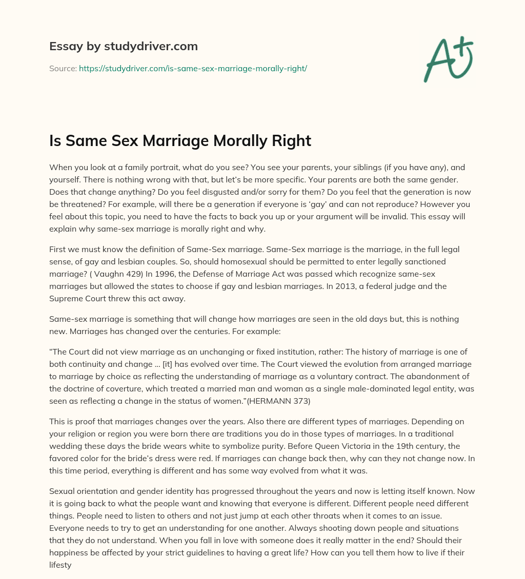 Is same Sex Marriage Morally Right essay