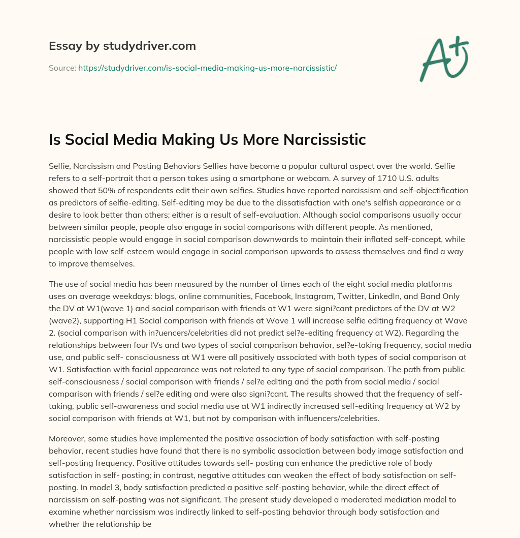 Is Social Media Making Us more Narcissistic essay