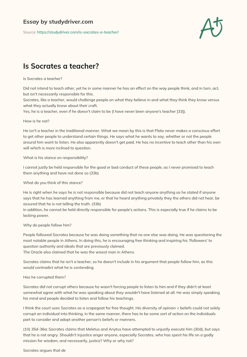 Is Socrates a Teacher? essay