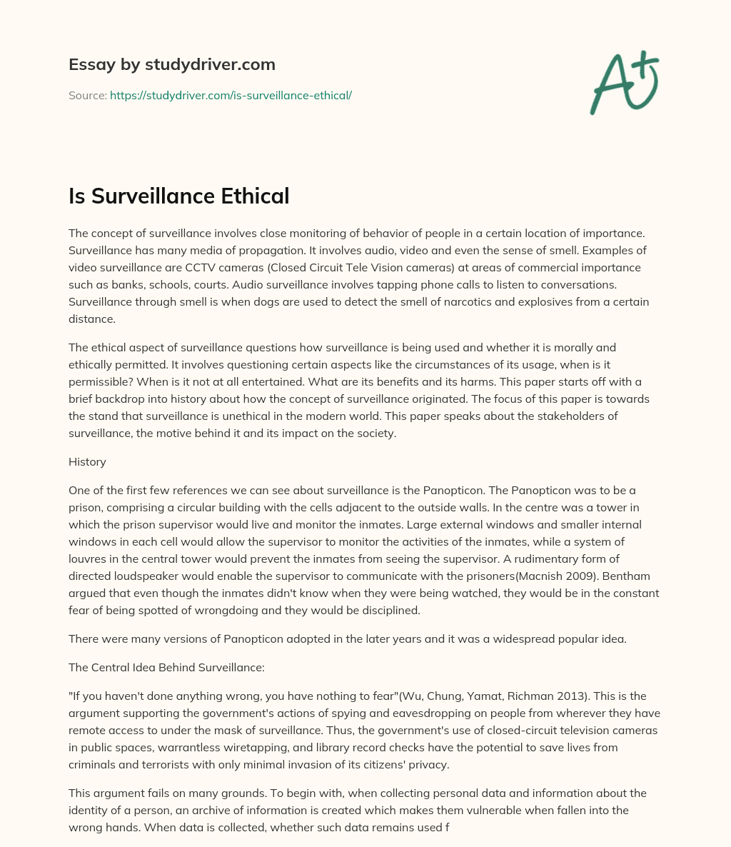Is Surveillance Ethical essay
