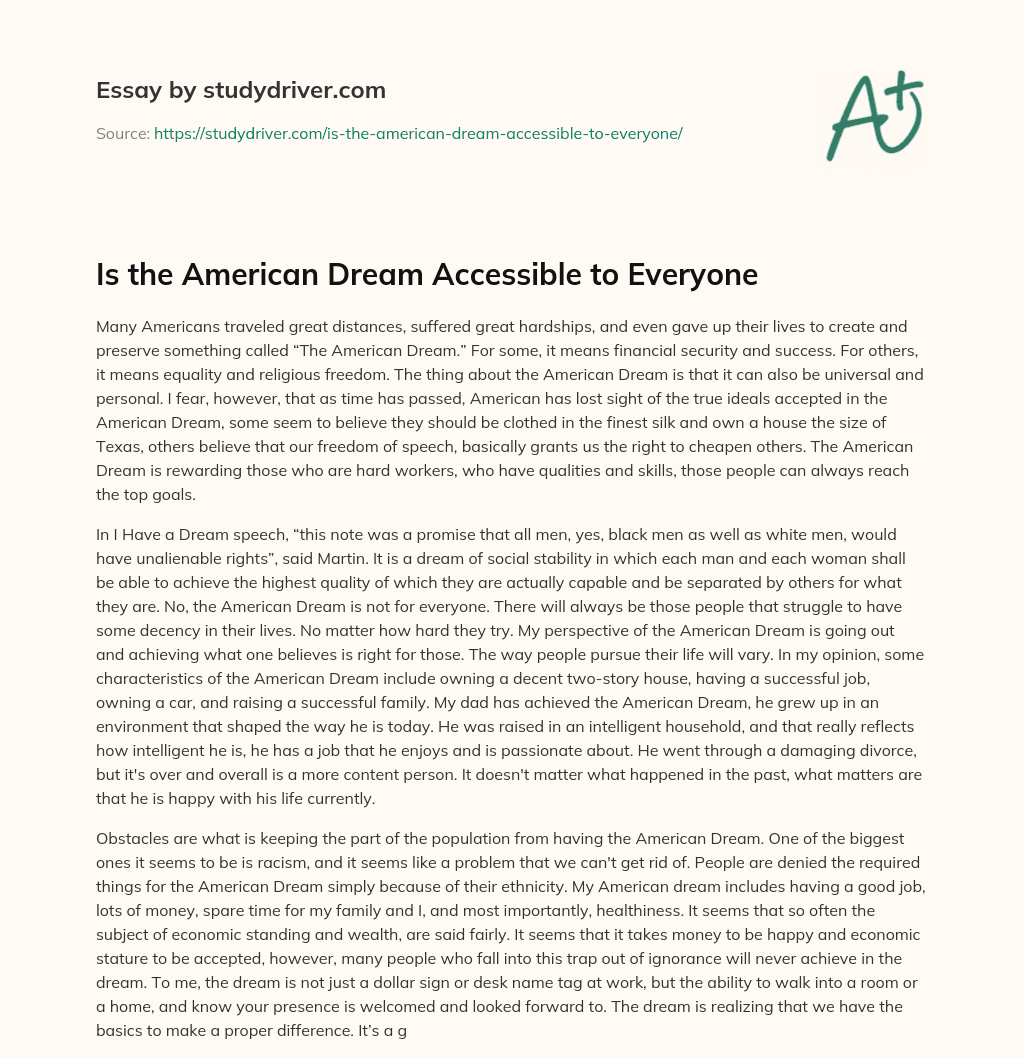 Is the American Dream Accessible to Everyone essay