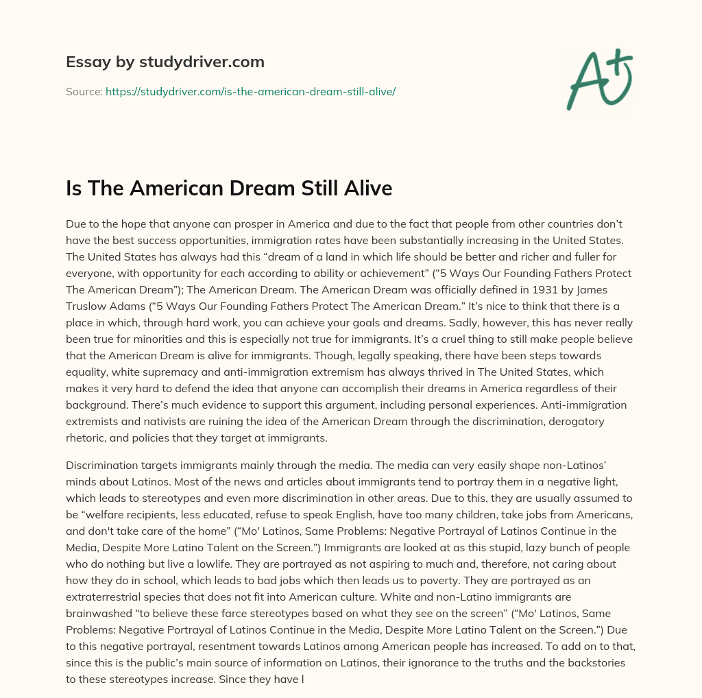 Is the American Dream Still Alive essay