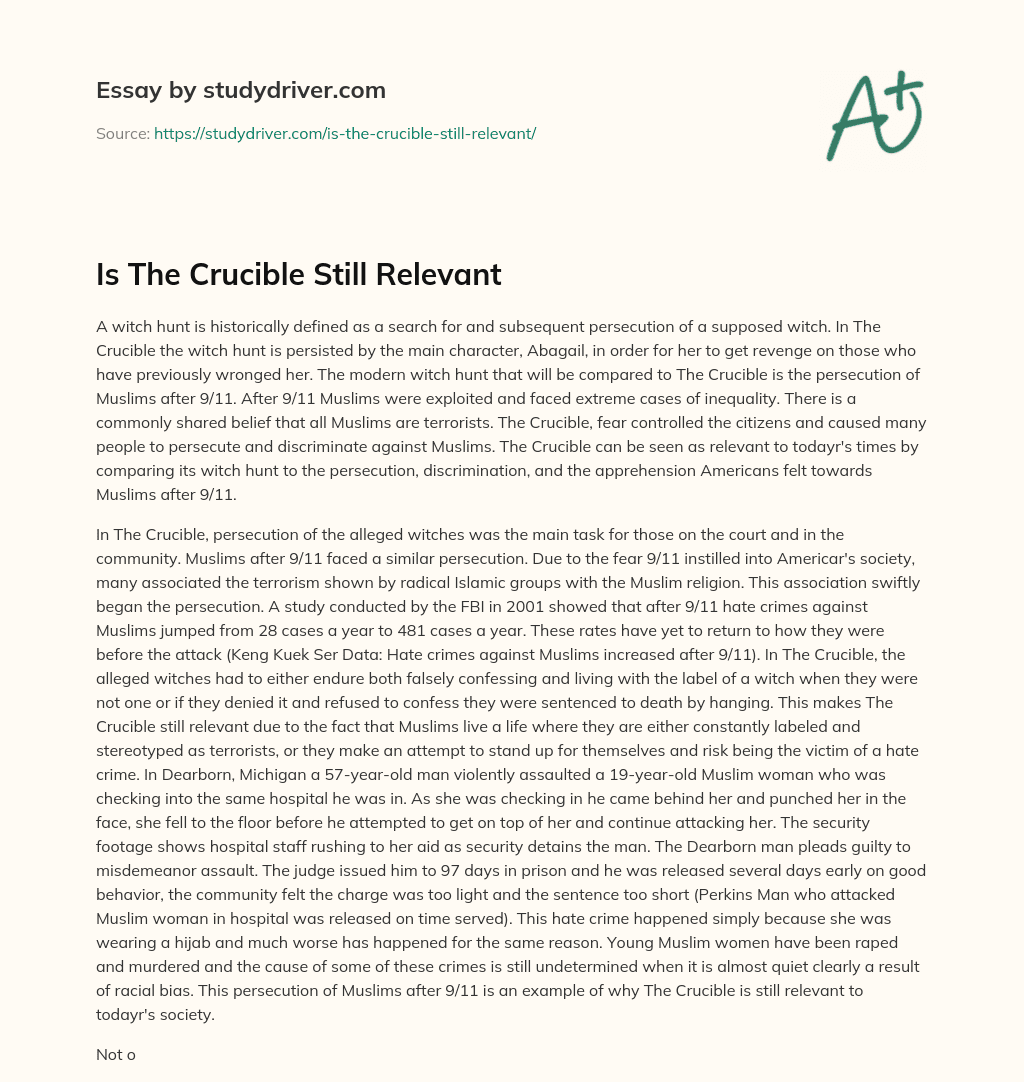 Is the Crucible Still Relevant essay