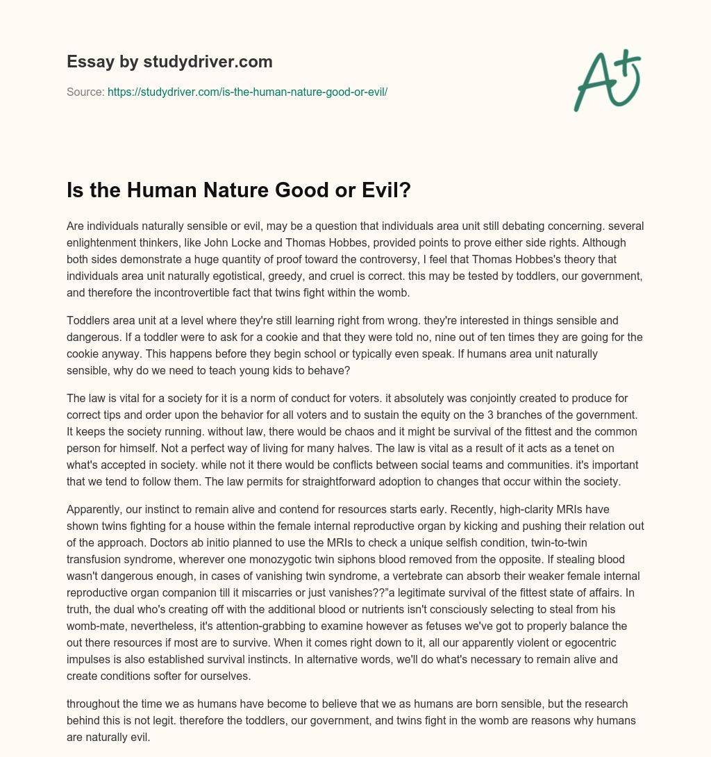 Is the Human Nature Good or Evil? essay