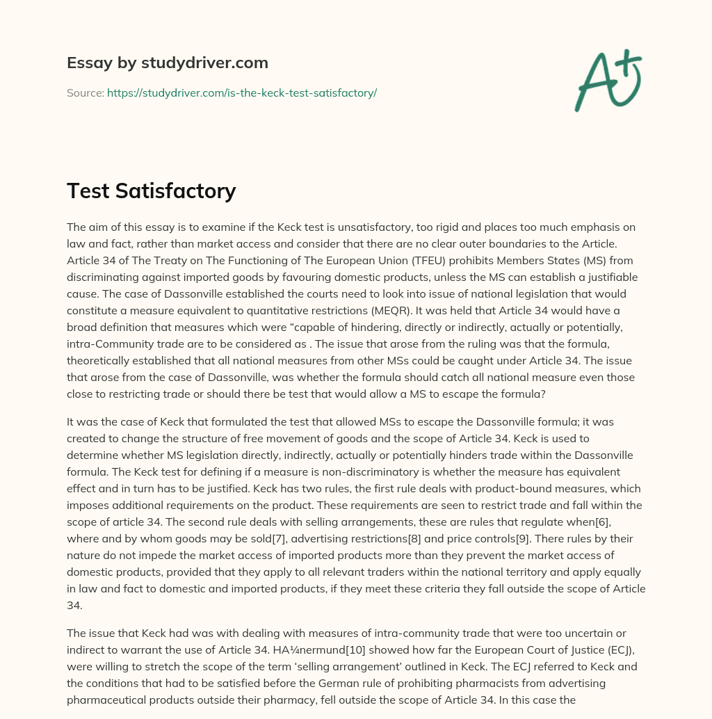 Test Satisfactory essay