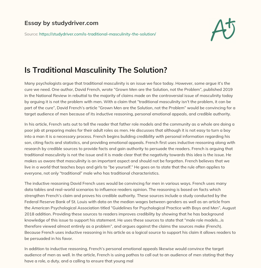 Is Traditional Masculinity the Solution? essay