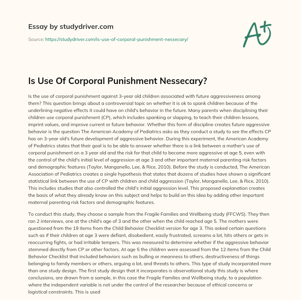 Is Use of Corporal Punishment Nessecary? essay