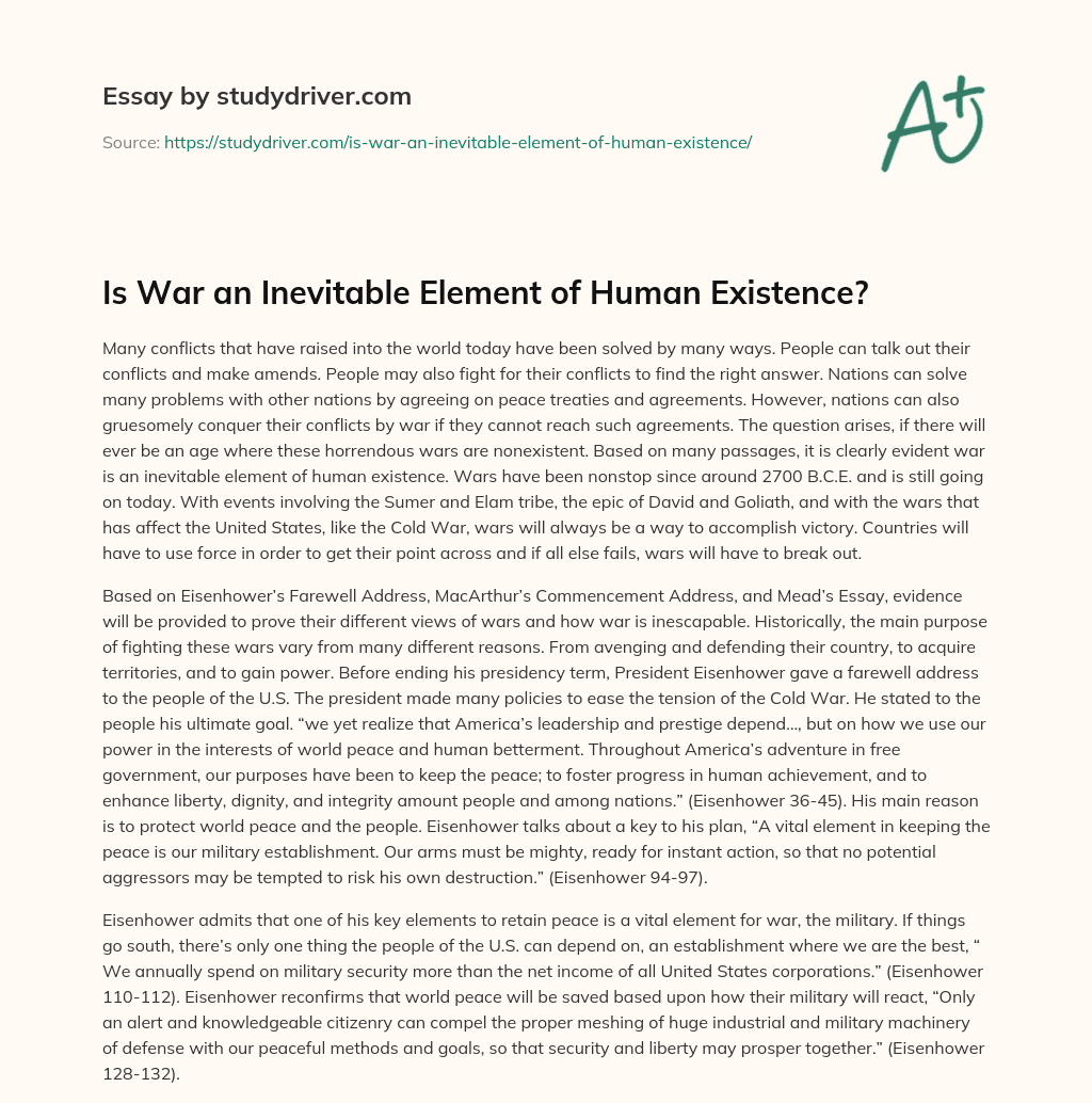 Is War an Inevitable Element of Human Existence? essay