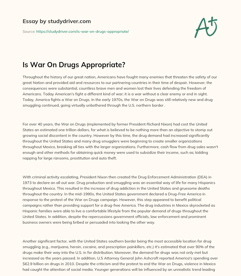 Is War on Drugs Appropriate? essay