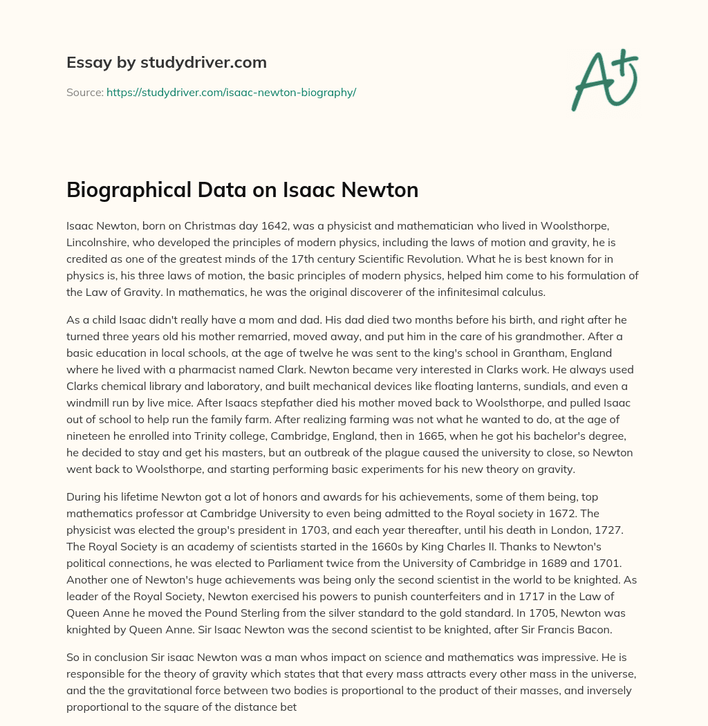 Biographical Data on Isaac Newton essay