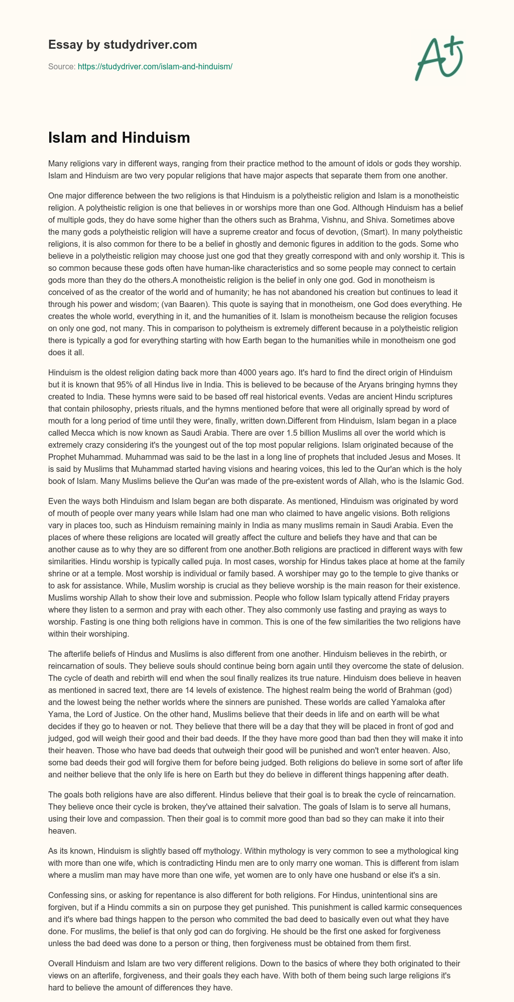 Islam and Hinduism essay