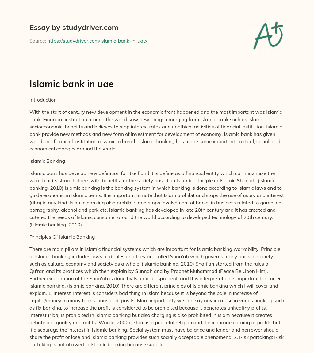 Islamic Bank in Uae essay