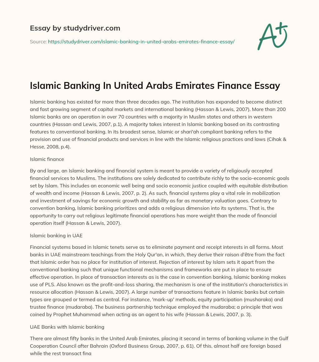Islamic Banking in United Arabs Emirates Finance Essay essay