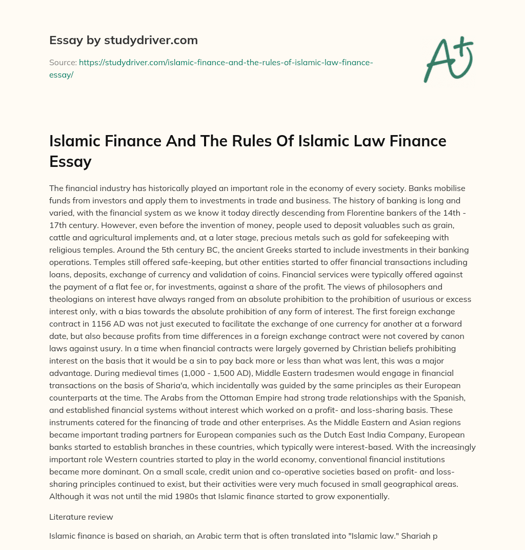 Islamic Finance and the Rules of Islamic Law Finance Essay essay