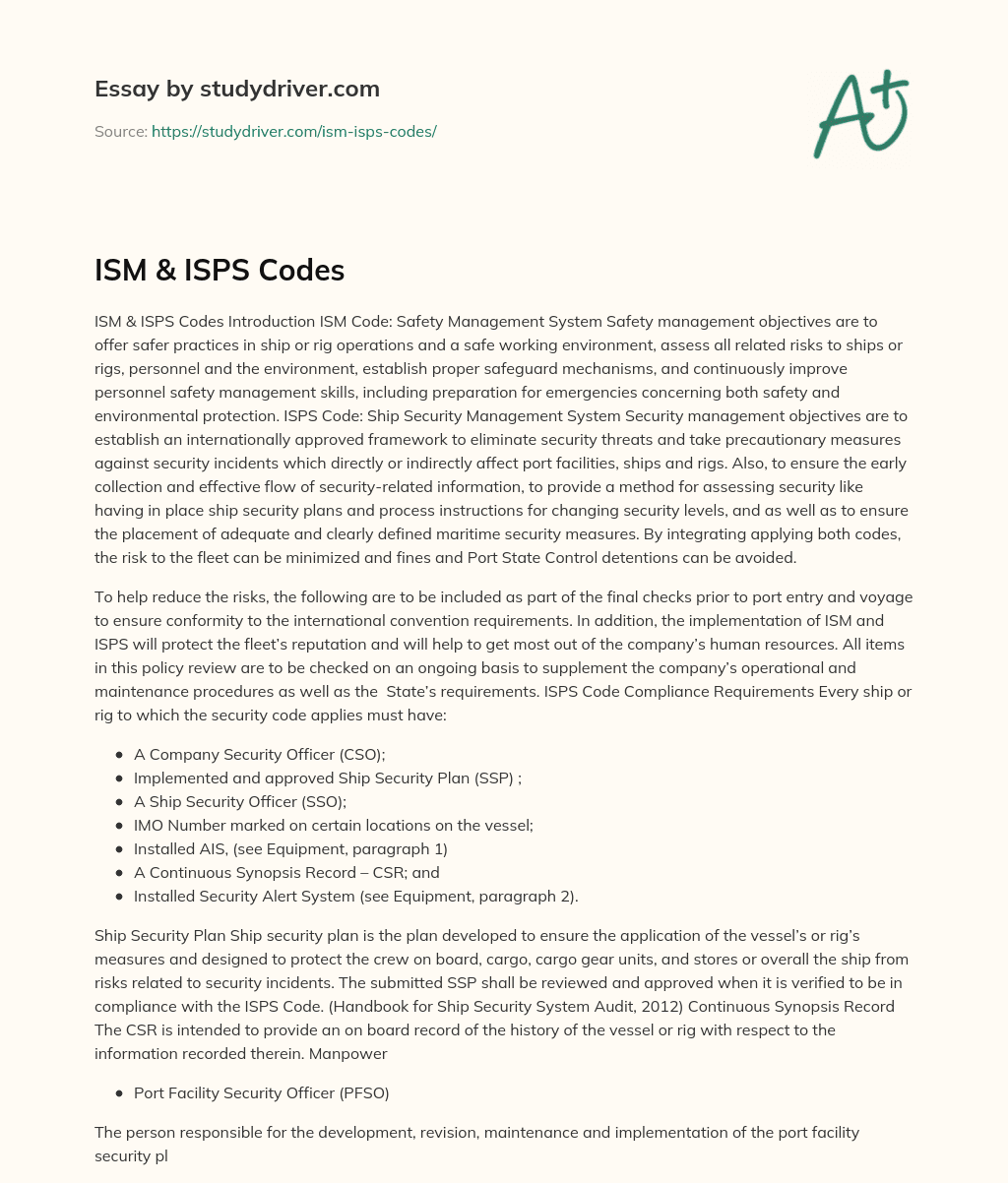 ISM & ISPS Codes essay