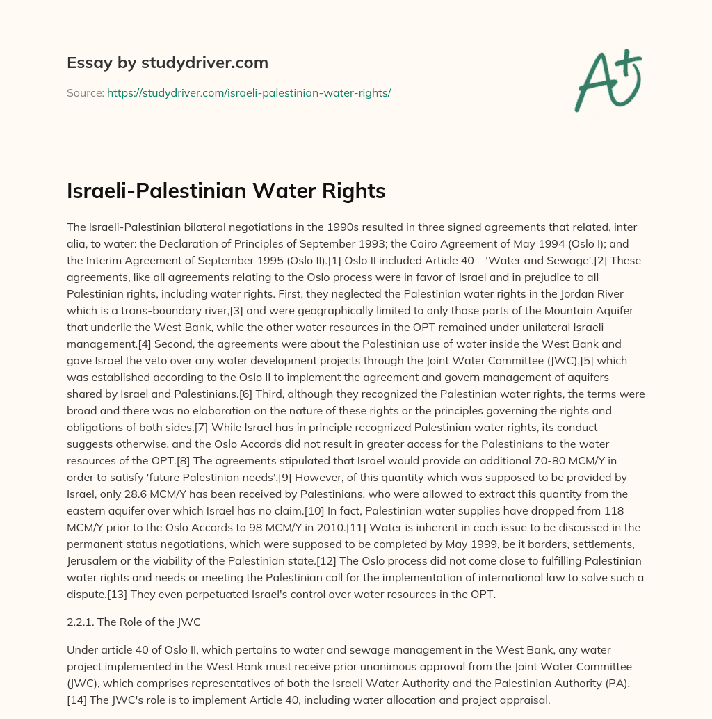 Israeli-Palestinian Water Rights essay