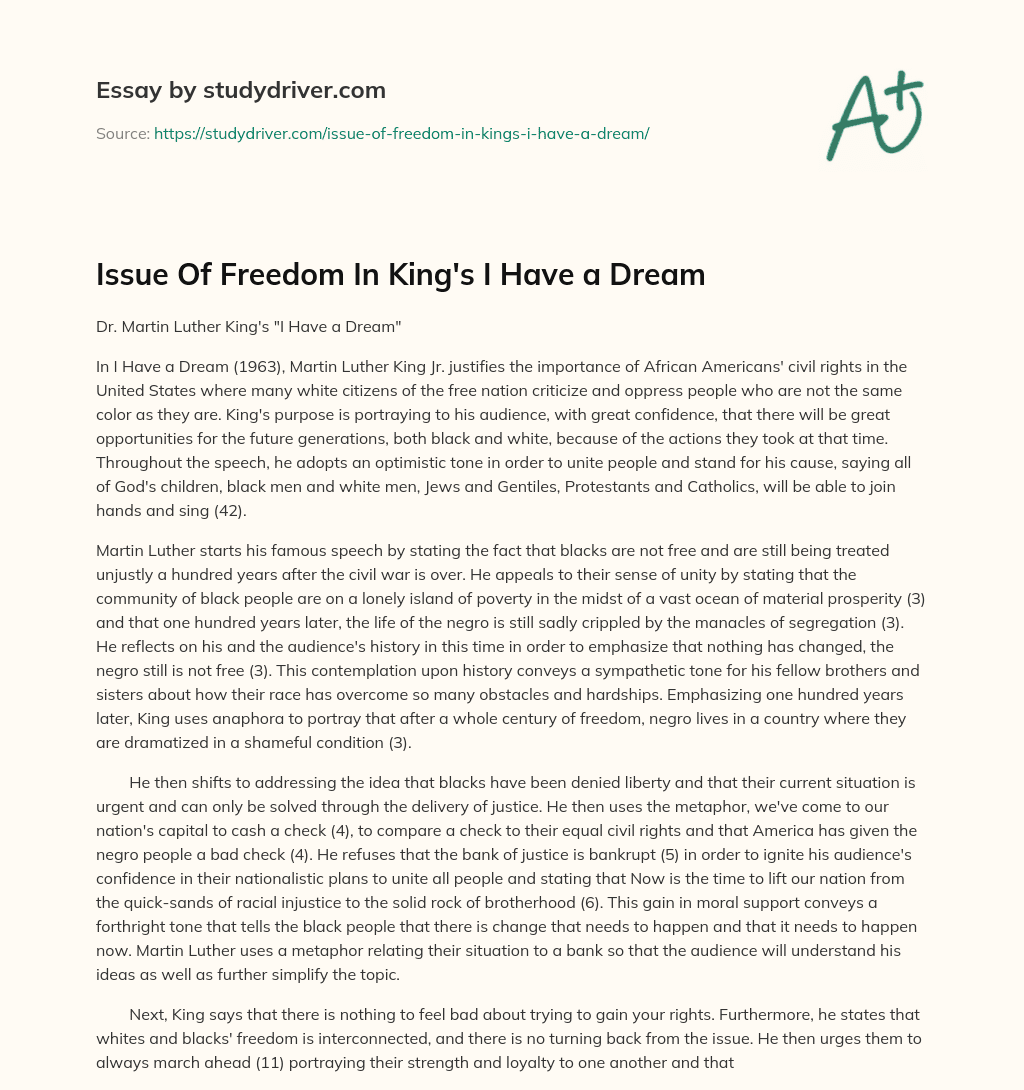 Issue of Freedom in King’s i have a Dream essay
