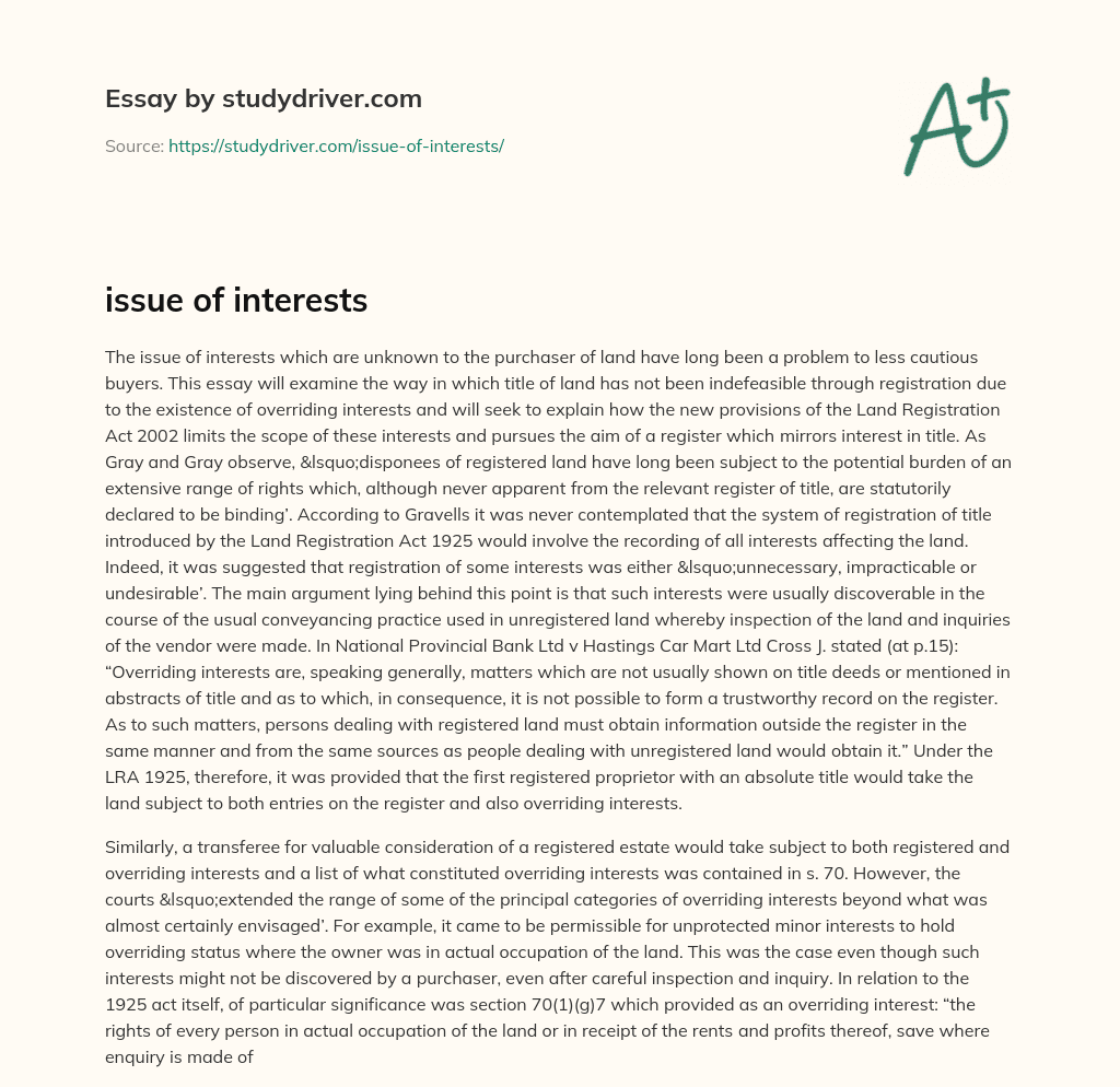 Issue of Interests essay