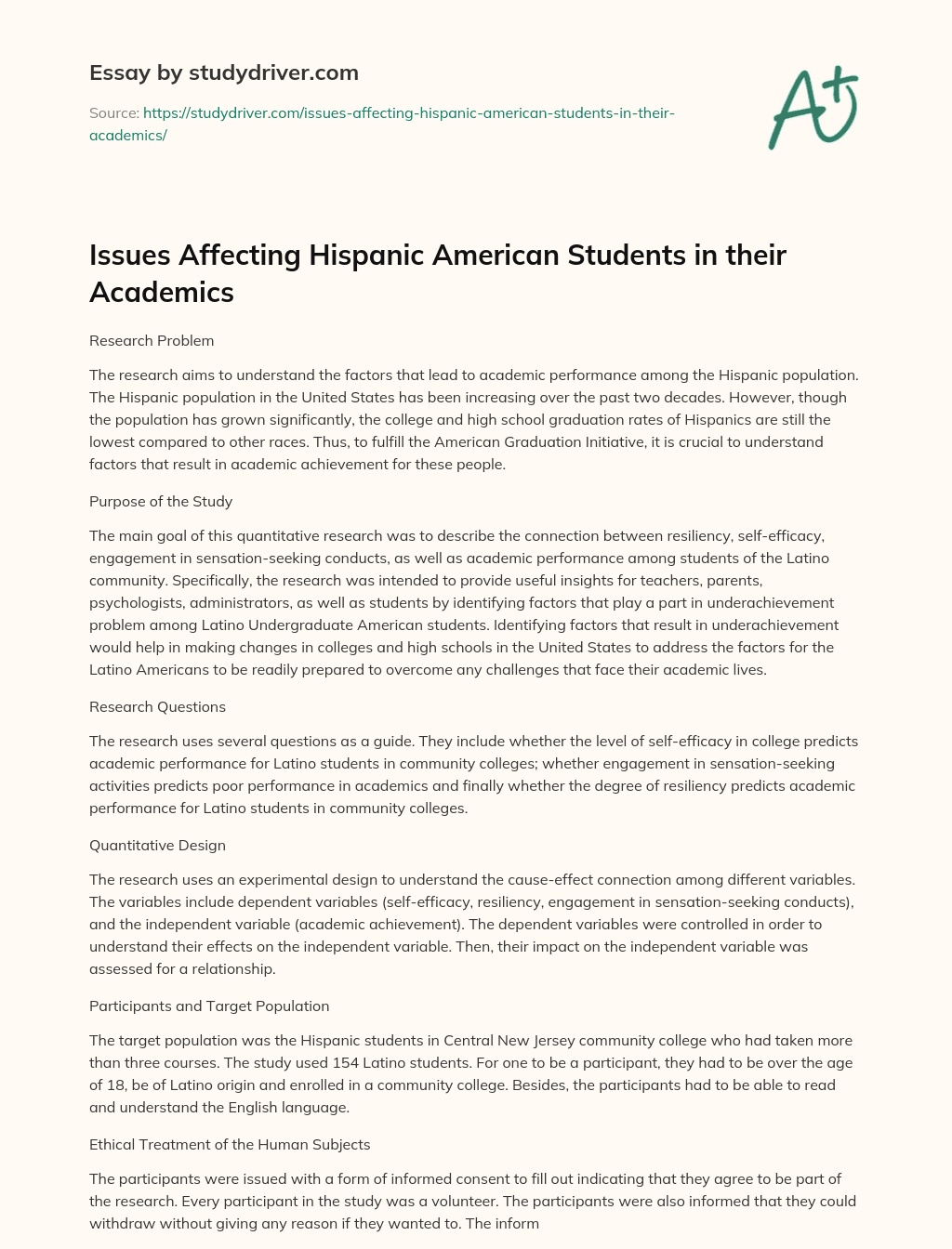 Issues Affecting Hispanic American Students in their Academics essay