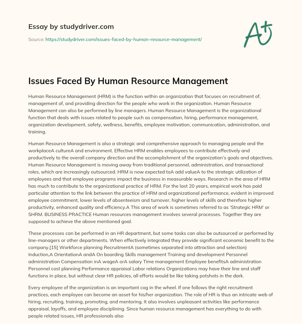 Issues Faced by Human Resource Management essay