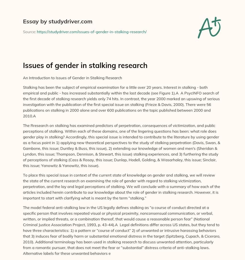 Issues of Gender in Stalking Research essay