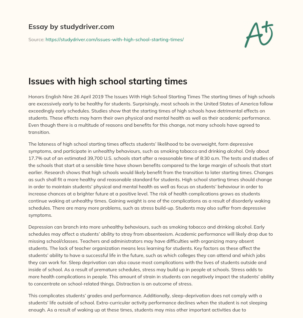 Issues with High School Starting Times essay
