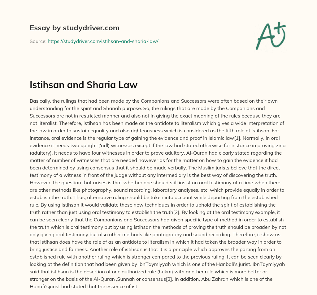 Istihsan and Sharia Law essay