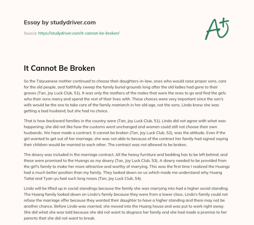 It cannot be Broken essay