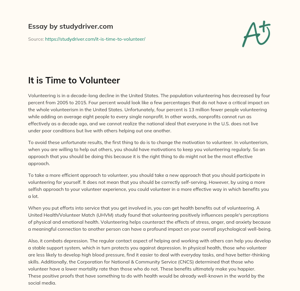 It is Time to Volunteer essay