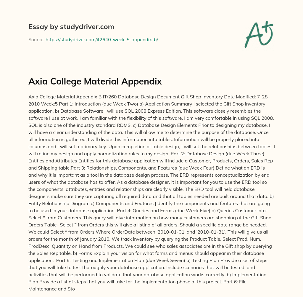 Axia College Material Appendix essay