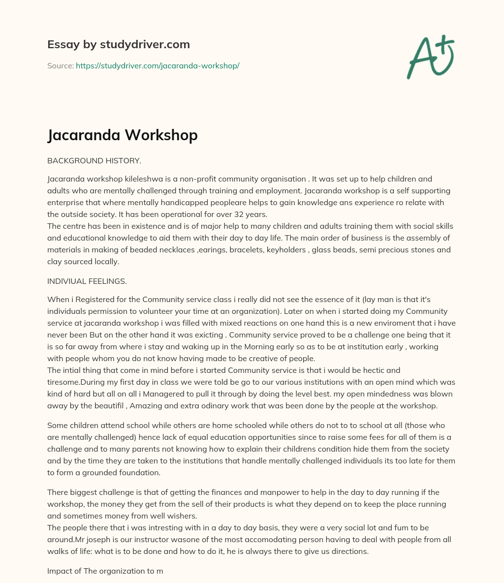 Jacaranda Workshop essay
