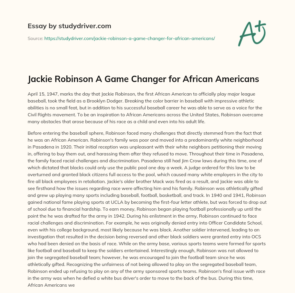 Jackie Robinson a Game Changer for African Americans essay