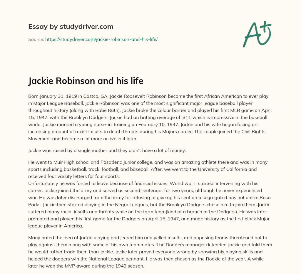 Jackie Robinson and his Life essay