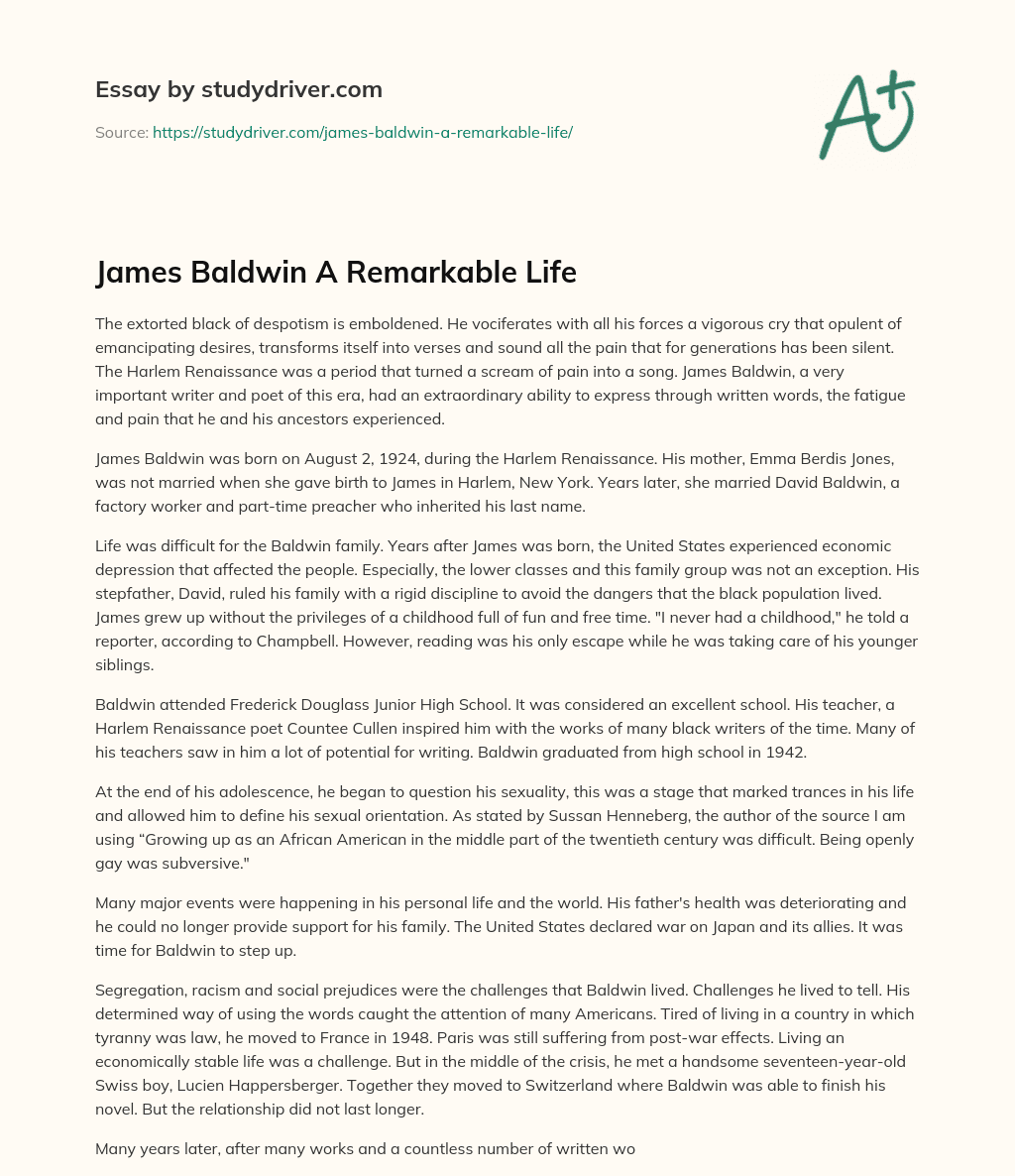 James Baldwin a Remarkable Life essay