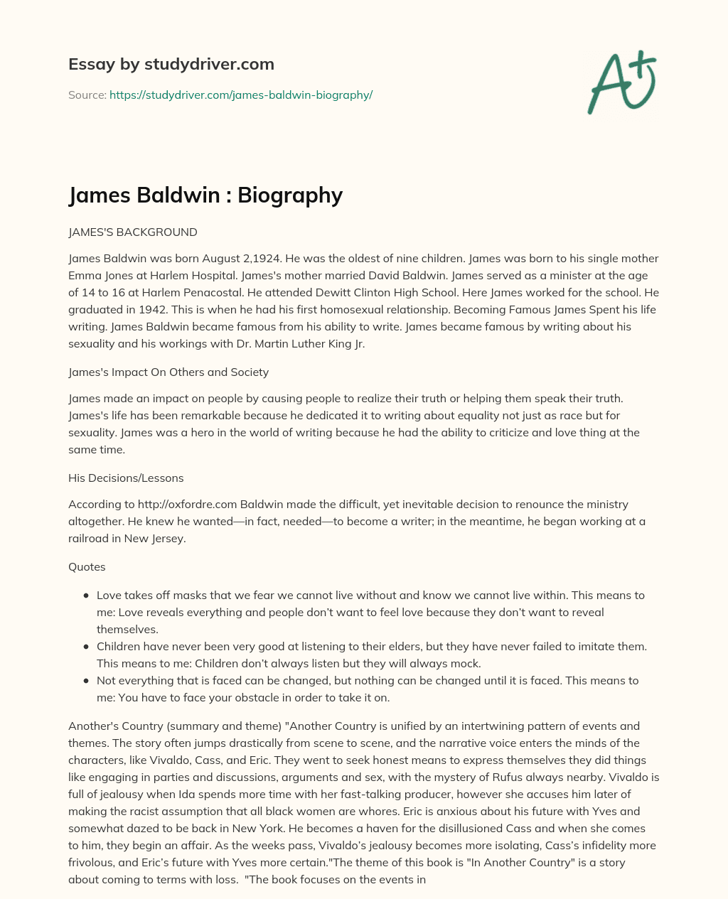 James Baldwin : Biography essay