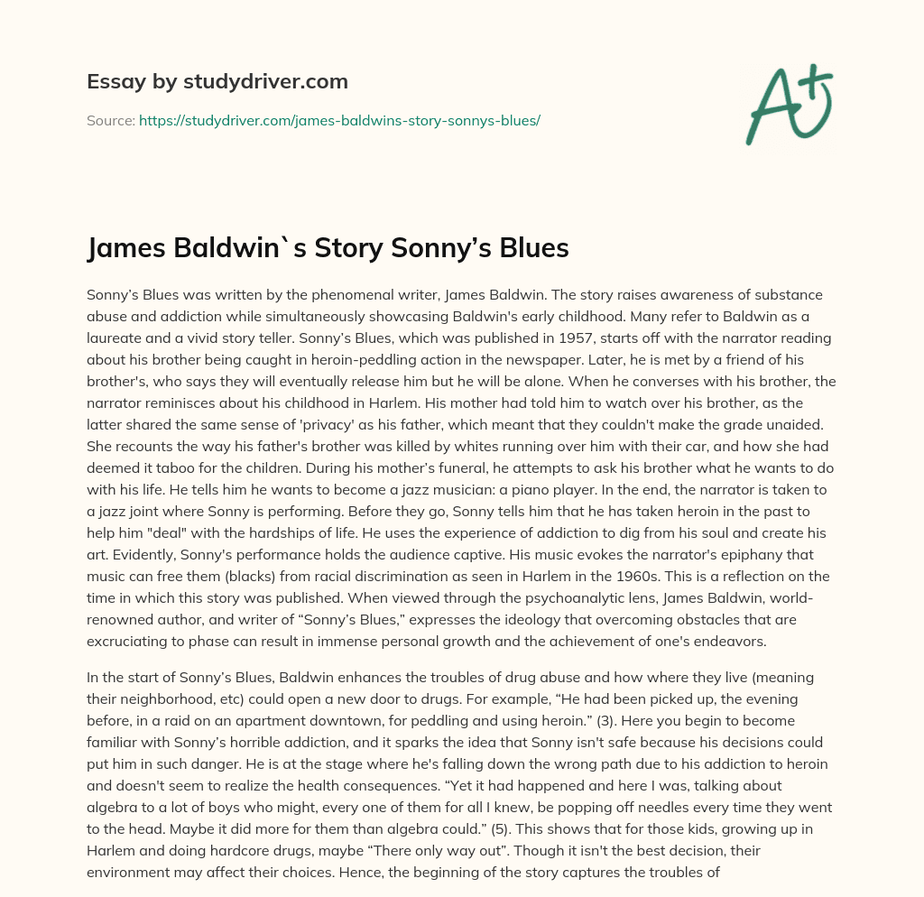 James Baldwin`s Story Sonny’s Blues essay