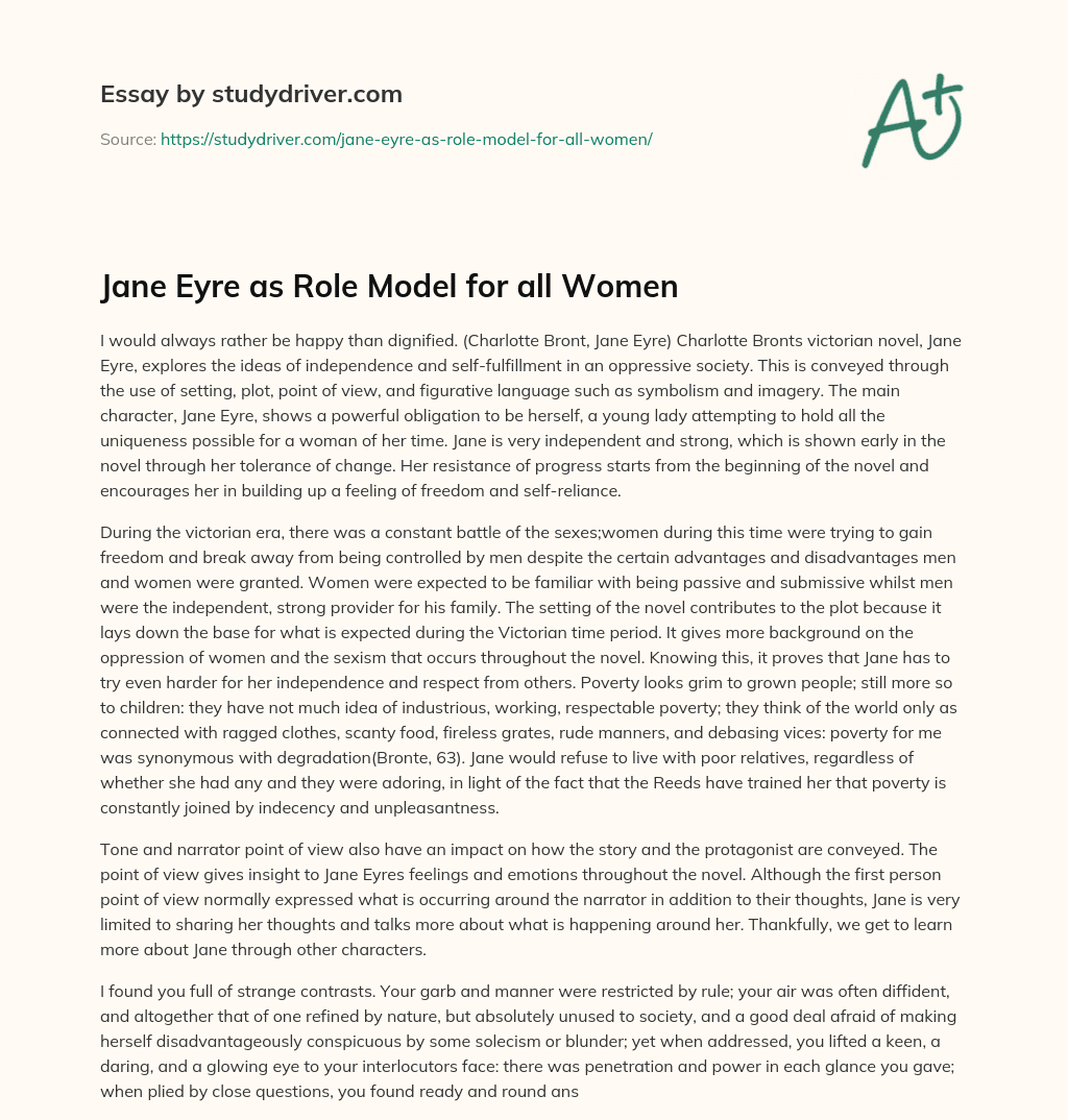 Jane Eyre as Role Model for all Women essay