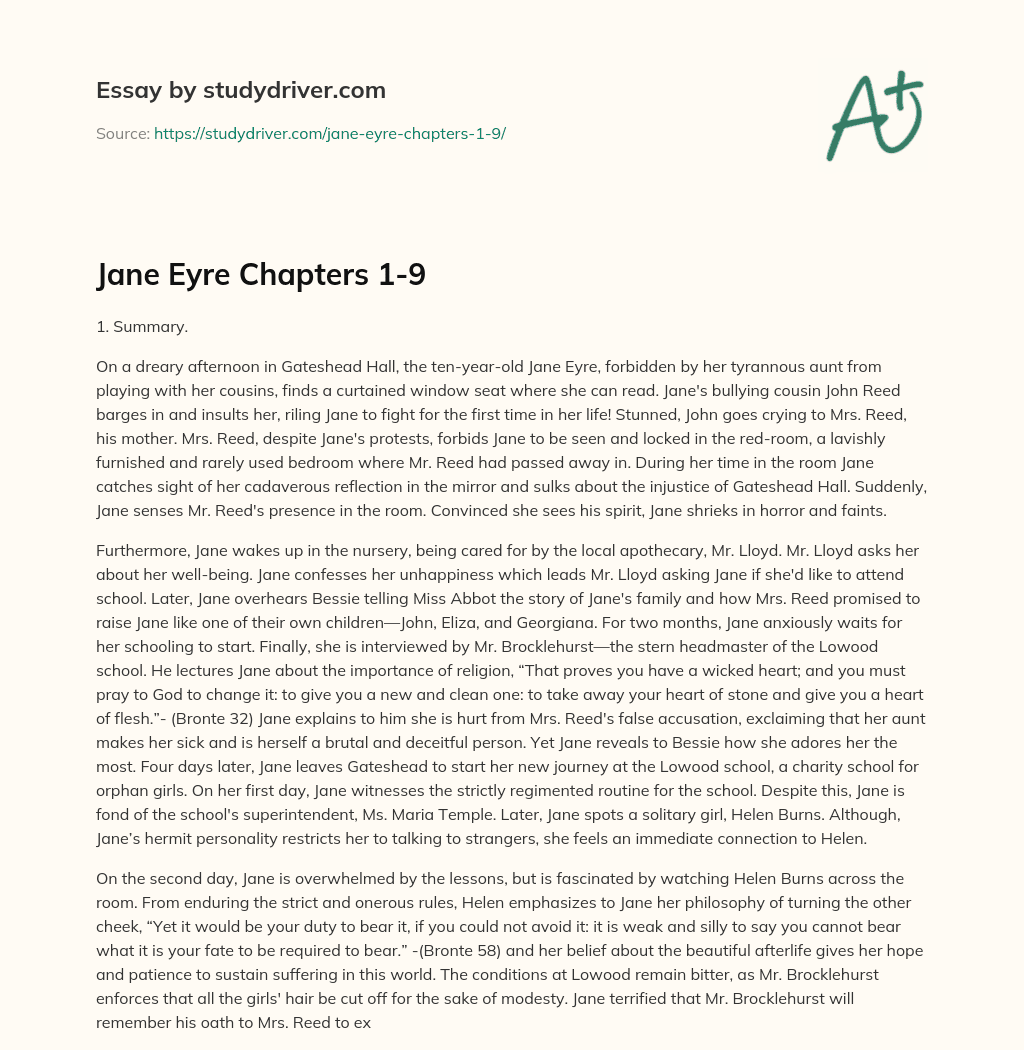 Jane Eyre Chapters 1-9 essay