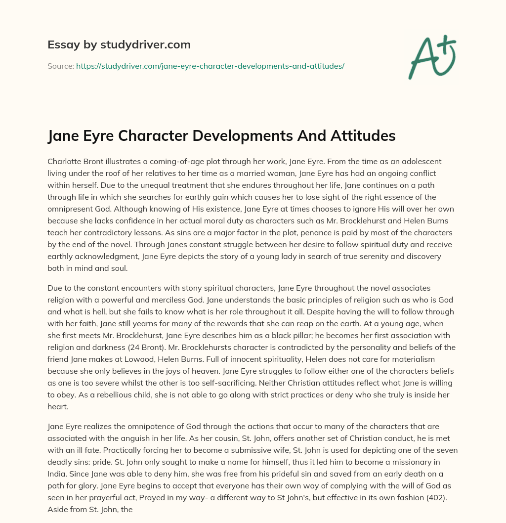 Jane Eyre Character Developments and Attitudes essay