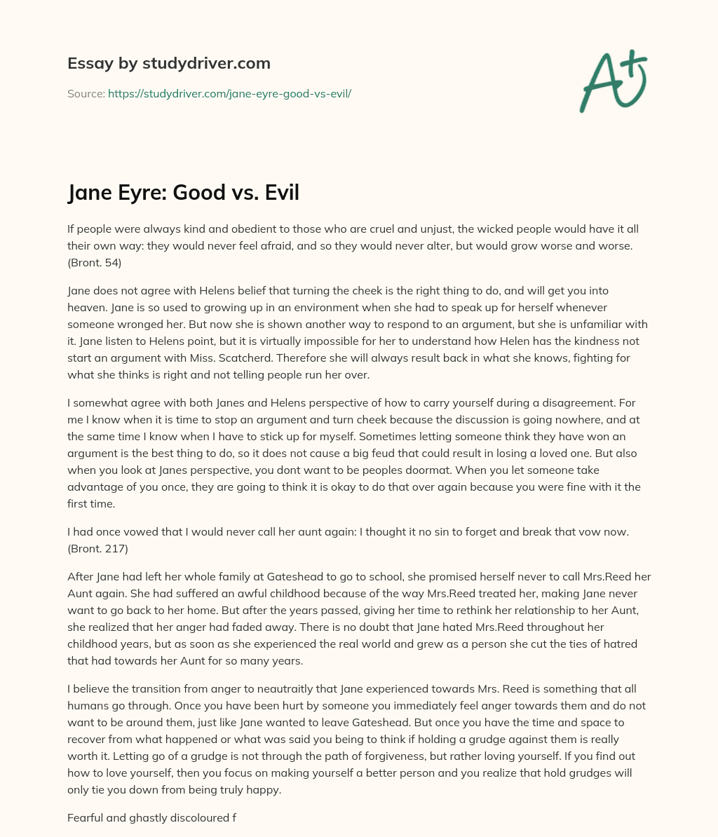 Jane Eyre: Good Vs. Evil essay