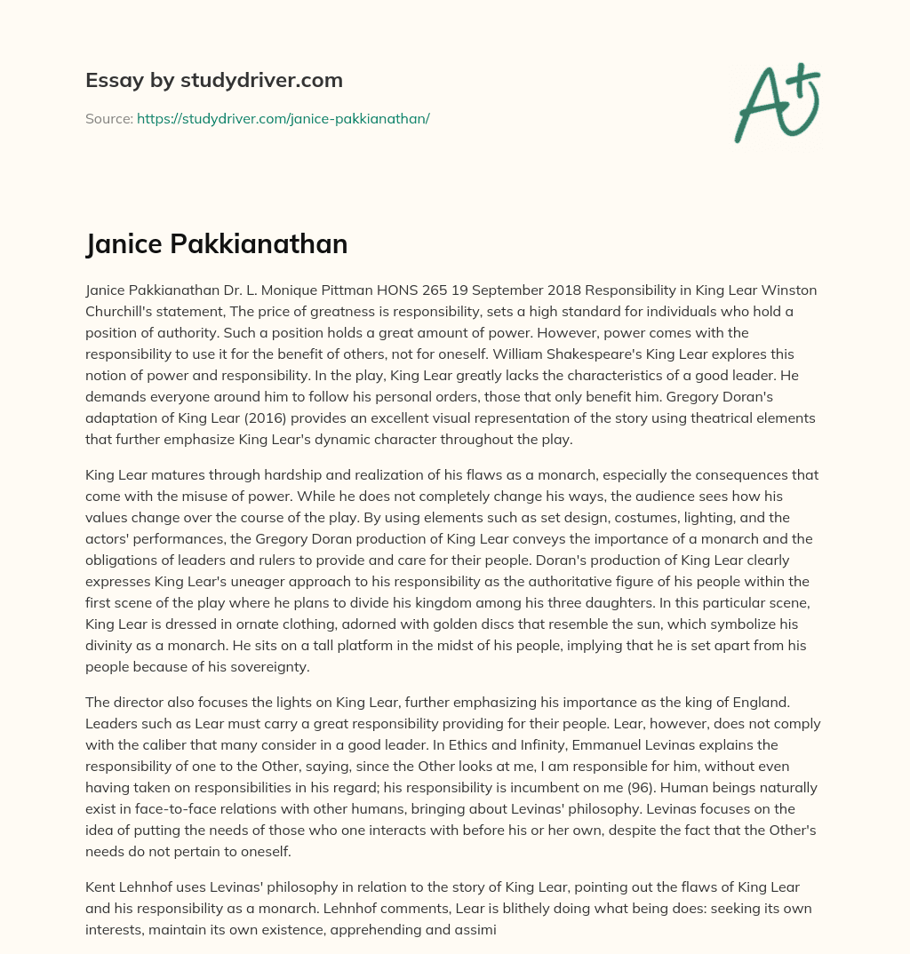 Janice Pakkianathan essay