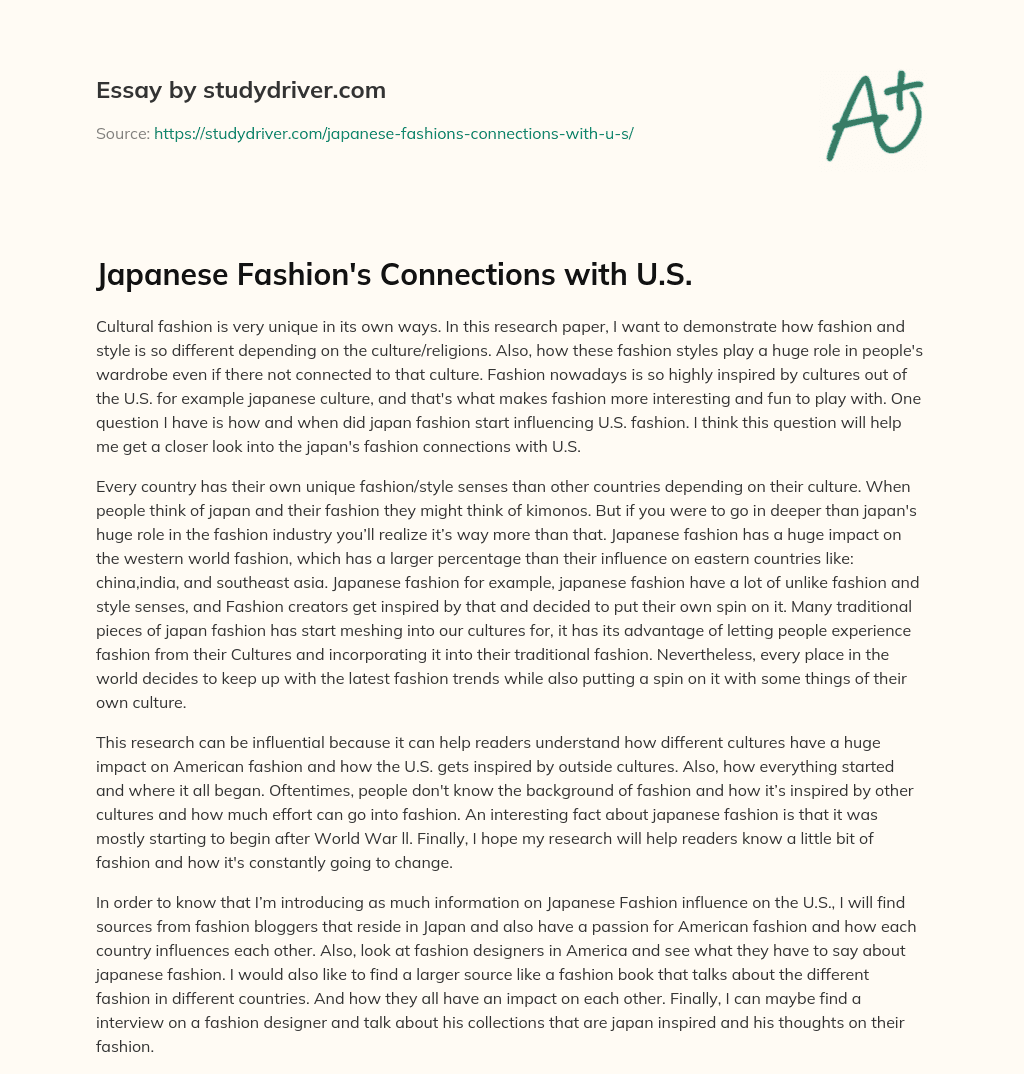 Japanese Fashion’s Connections with U.S. essay