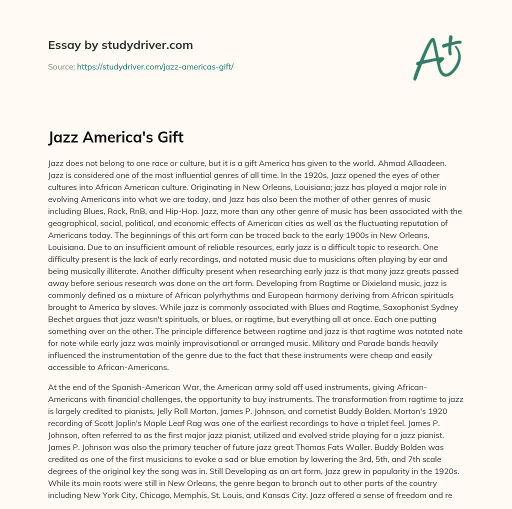 Jazz America’s Gift essay