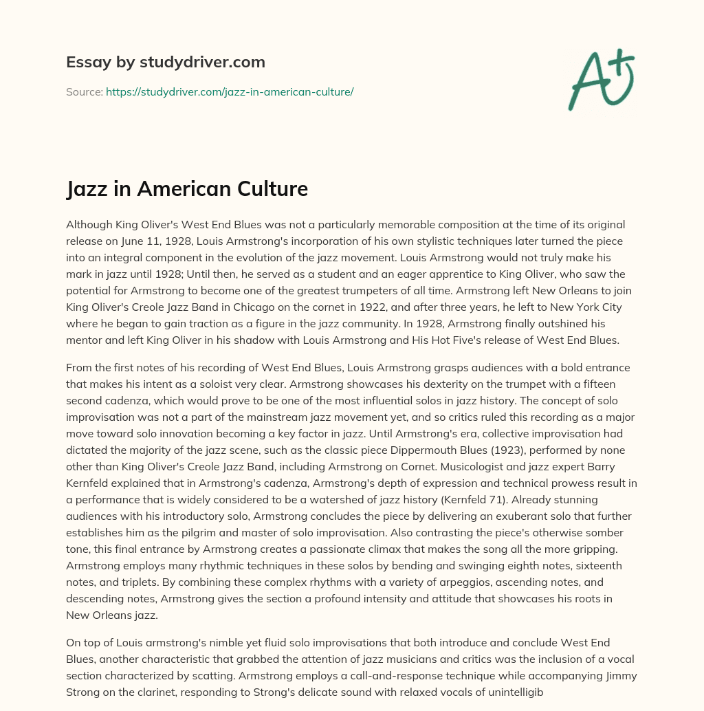 Jazz in American Culture essay