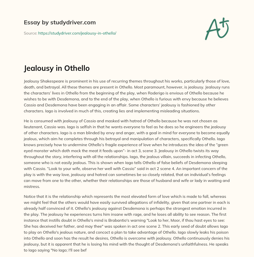 Jealousy in Othello essay