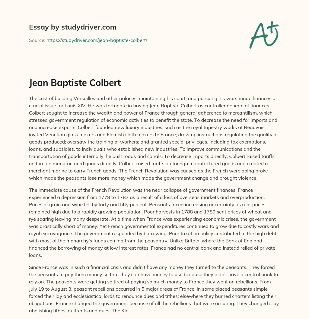 Jean Baptiste Colbert essay