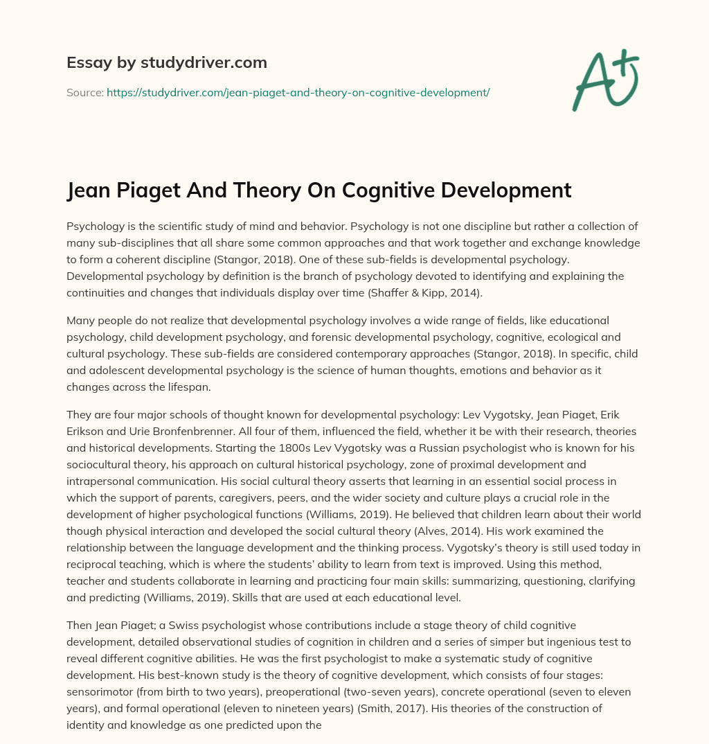 Jean Piaget and Theory on Cognitive Development essay