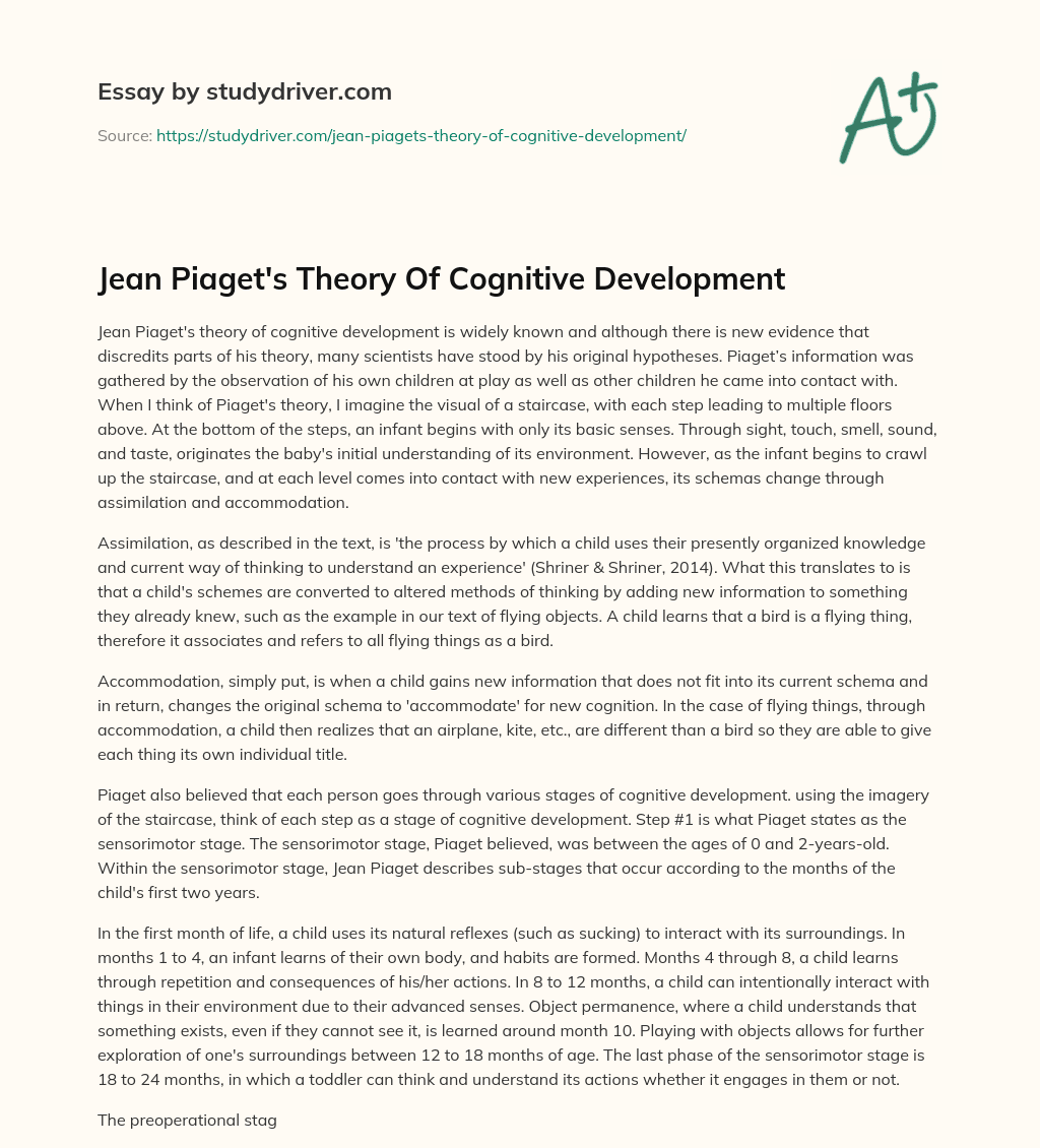 Jean Piaget’s Theory of Cognitive Development essay